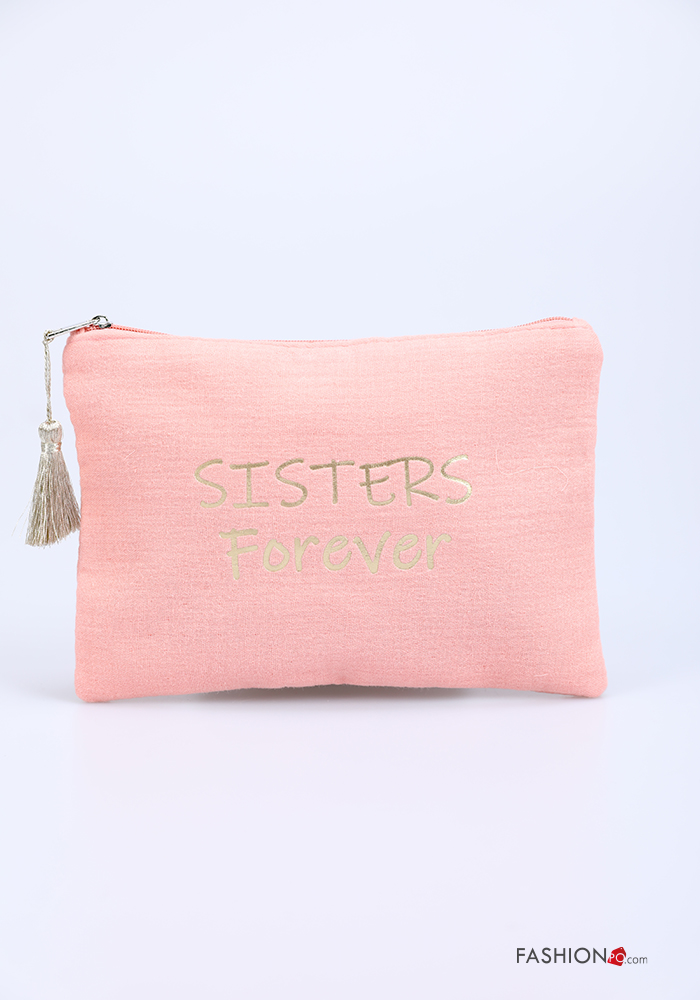  Lettering print Cotton Purse with zip