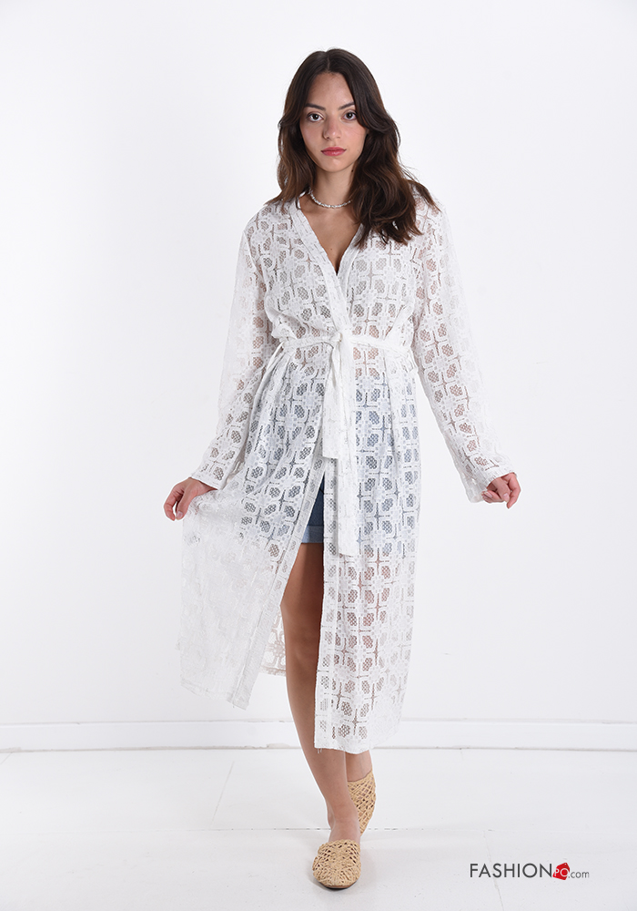  lace Cotton Beach robe with belt