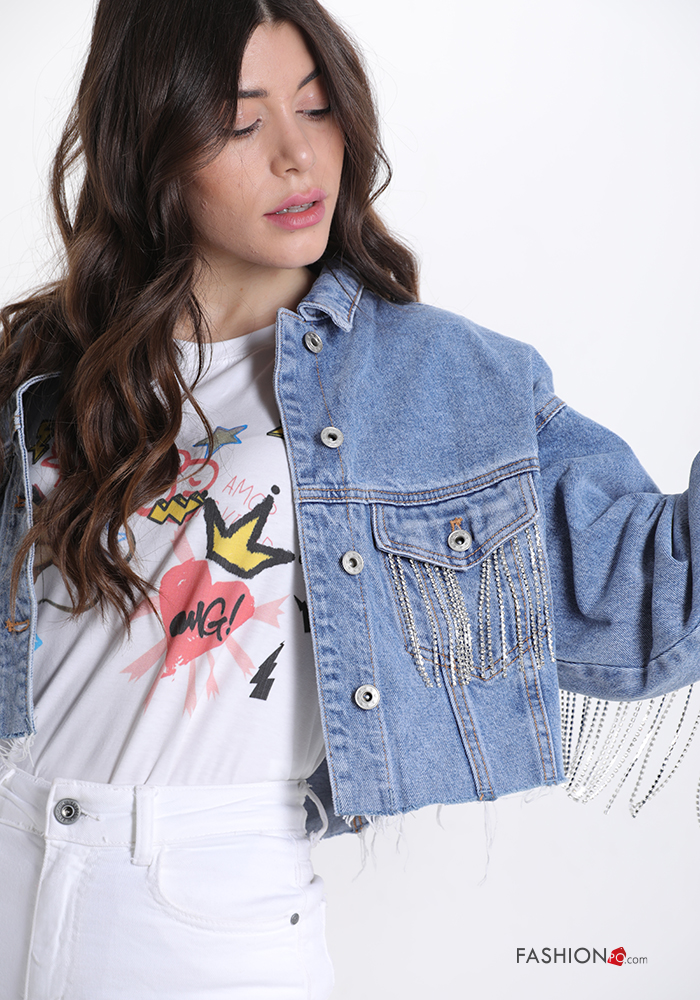 Giacca in Cotone denim con bottoni con frange | P68210009570 | IT