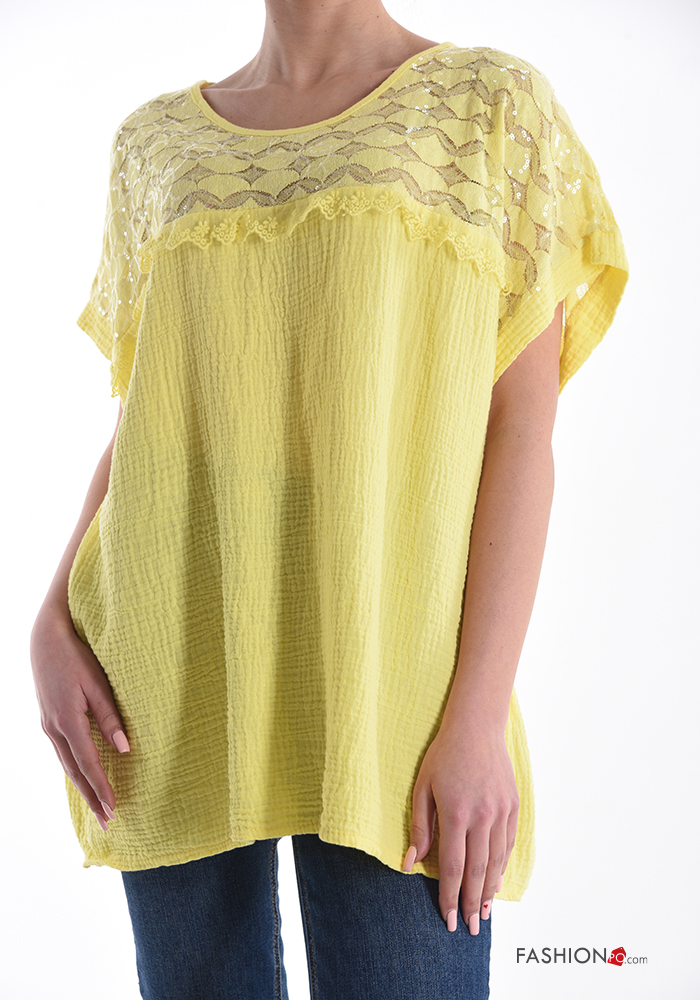  T-shirt in Cotone pizzo 