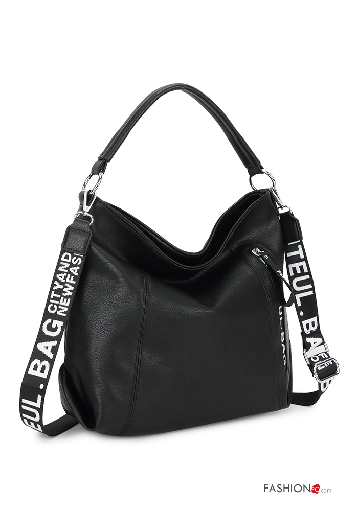  Lettering print faux leather Bag with zip
