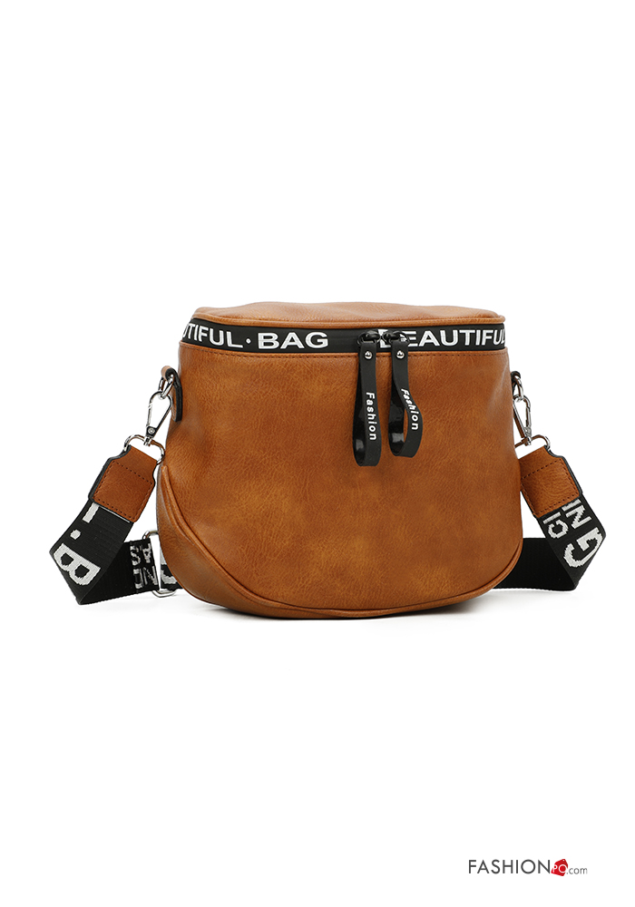  Lettering print faux leather Bag with zip with shoulder strap