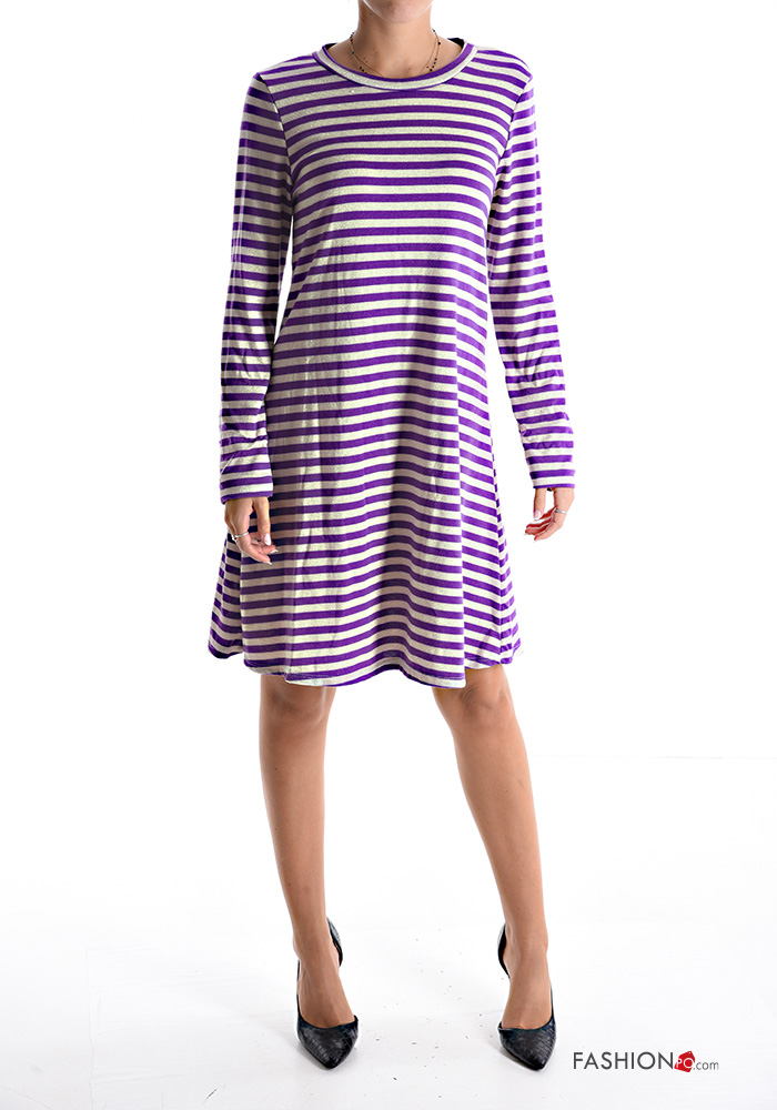  Striped long sleeve knee-length Dress 