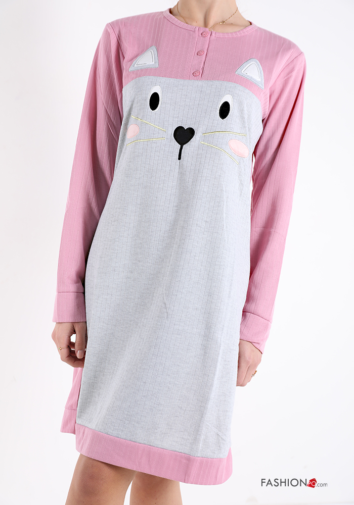 Animals pattern Cotton Night dress with buttons