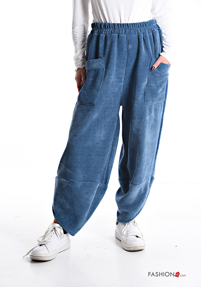  Pantalone sportivo in velluto con tasche con elastico 
