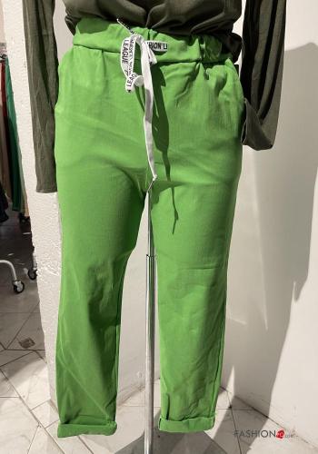  Cotton Trousers with pockets with bow Chartreuse