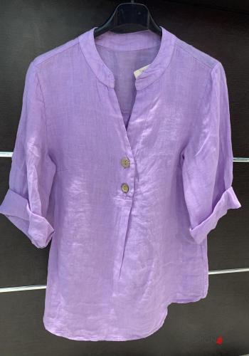  Linen Blouse with buttons with v-neck Lilac