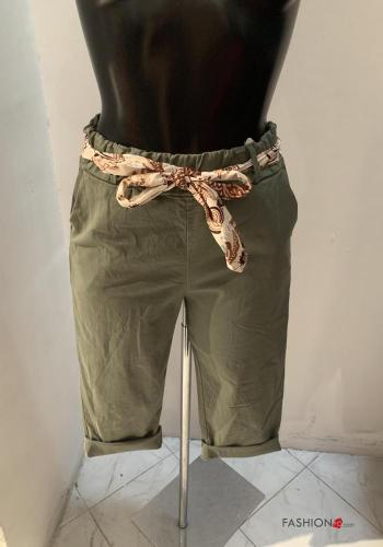  Pinocchietti in Cotone con elastico con tasche con cintura in stoffa  Verde militare