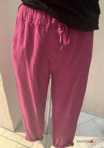  Pantalone in Cotone con coulisse  Lampone