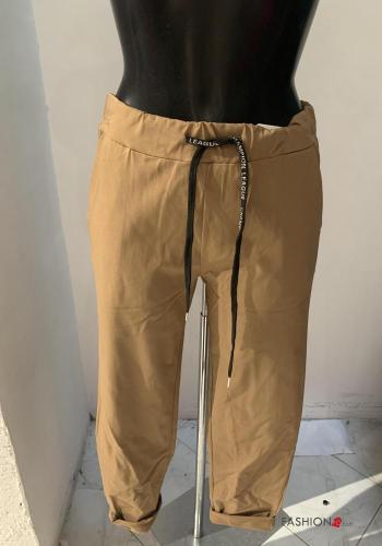  Cotton Trousers with pockets with bow Camel