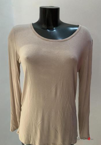  Casual Long sleeved top  Beige