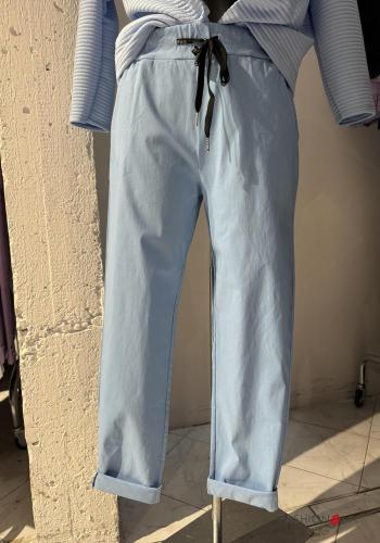  Cotton Trousers with pockets with bow Light -blue