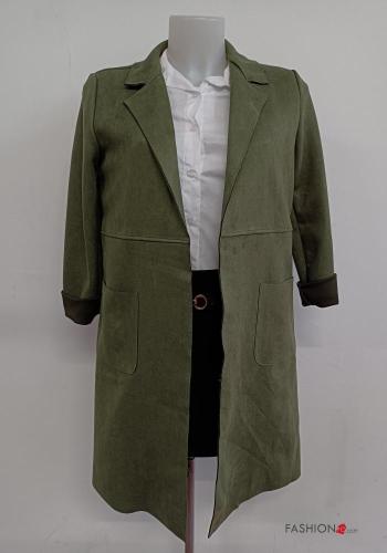  Abrigo largo Gamuza con bolsillos  Verde oliva oscuro