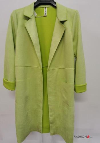  Abrigo largo Gamuza con bolsillos  Verde fluo