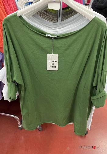  Cotton Long sleeved top boat neckline Dark spring green