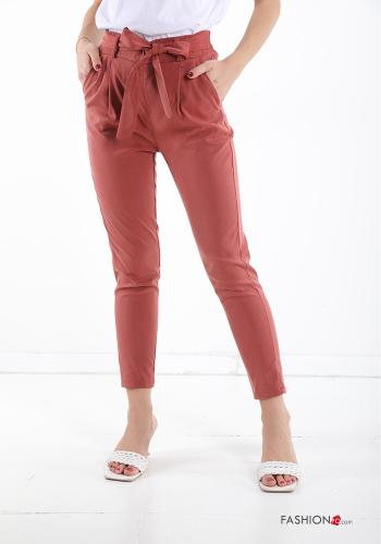  Pantalone con tasche con fiocco  Rosso mattone chiaro