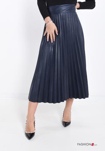  pleated Longuette faux leather Skirt  Blue