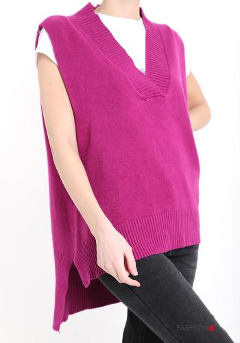  sleeveless Sweater with v-neck Magenta
