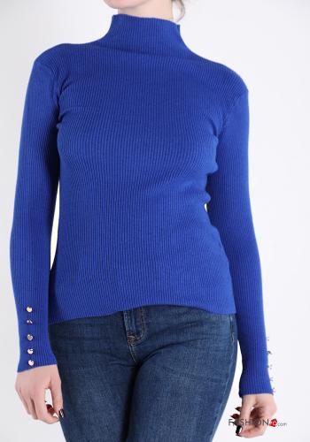  Rollneck with buttons Electric blue