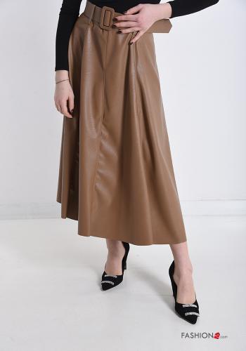  faux leather full Skirt with belt Light brown
