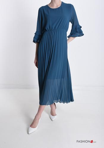  plissiert Kleid mit Volants Wasserblau