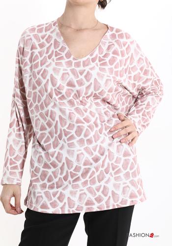  Animal print Long sleeved top with v-neck Puce