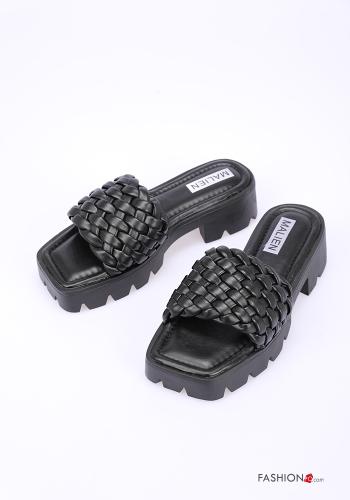 faux leather Slide Sandals  Black