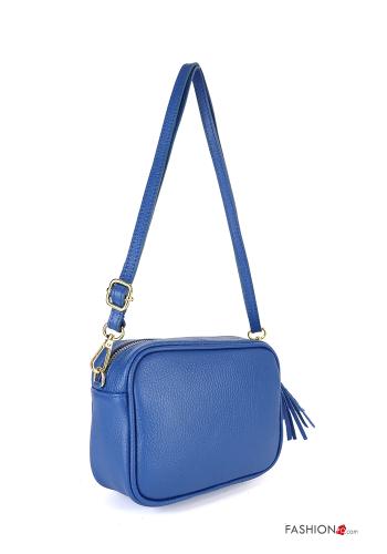  Genuine Leather Bag with zip with shoulder strap with fringes Electric blue