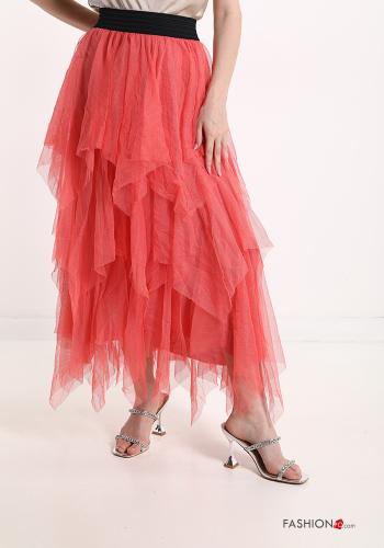  Gonna tulle Longuette con balze  Rosso aragosta