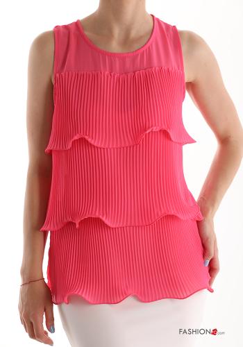 pleated Tank-Top with flounces Red-pink