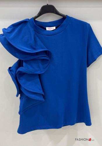 Cotton T-shirt with flounces Electric blue