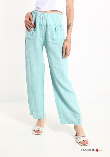  Linen Trousers with pockets Aqua green