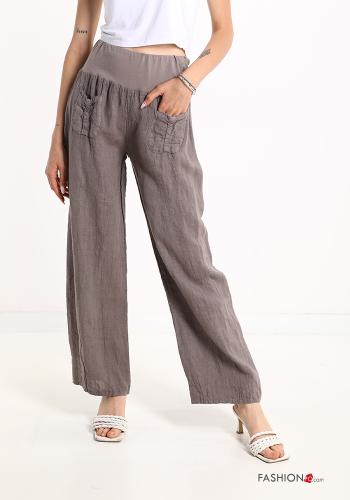  Linen Trousers with pockets Light brown