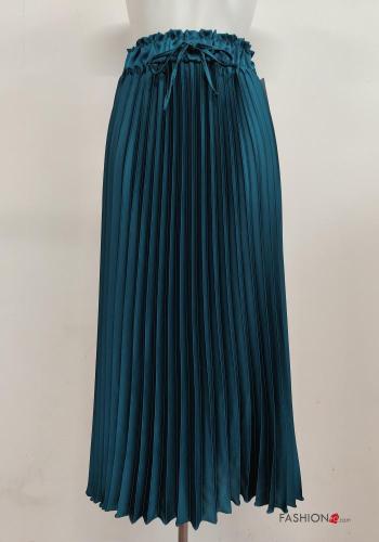  pleated Longuette satin Skirt with bow Teal