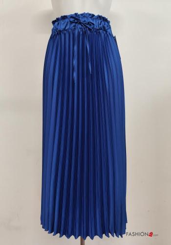  pleated Longuette satin Skirt with bow Electric blue