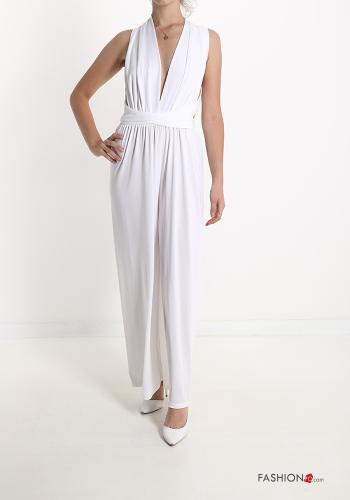  multipurpose Jumpsuit with bow with v-neck White