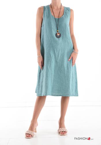  Linen Sleeveless Dress with necklace Tea leaf
