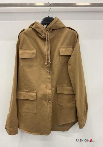  Cotton Parka with buttons with hood with pockets Camel