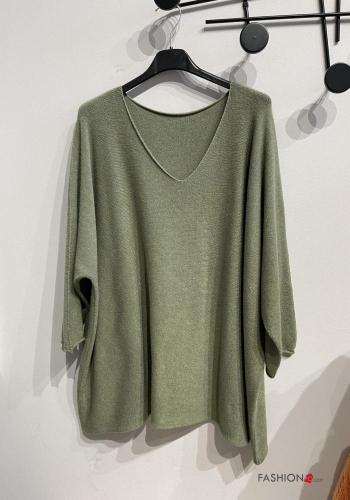  Jersey extra grande con cuello en v  Verde oliva oscuro