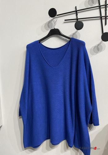  Jersey extra grande con cuello en v  Azul de Persia