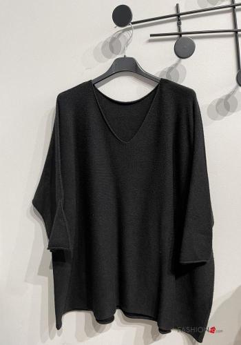  Jersey extra grande con cuello en v  Negro
