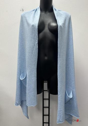  Cashmere Blend Shawl with pockets Light cornflower blue
