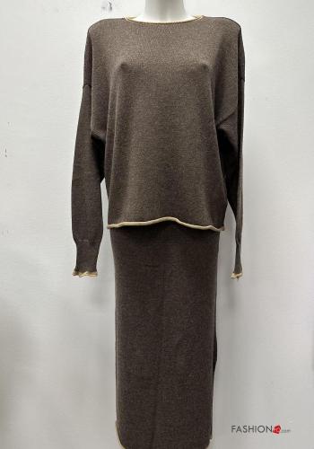  oversized Cashmere Blend Co-ord with split Brown
