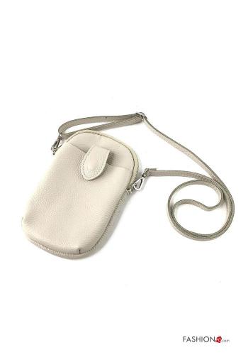  Genuine Leather Wallet with zip with shoulder strap Ivory