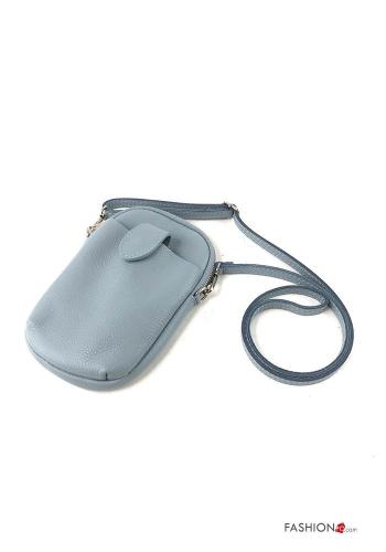  Genuine Leather Wallet with zip with shoulder strap Light cornflower blue