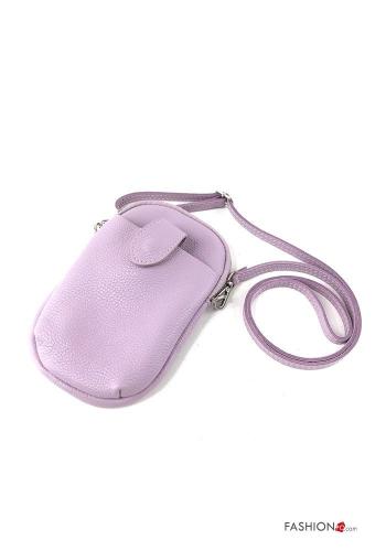  Genuine Leather Wallet with zip with shoulder strap Lilac