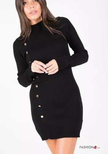  long sleeve mini Dress Rollneck with buttons