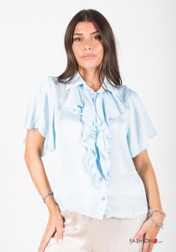  short sleeve Shirt with flounces with v-neck Light cornflower blue