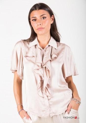  short sleeve Shirt with flounces with v-neck Dusty pink