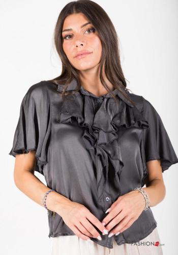  short sleeve Shirt with flounces with v-neck Grey 80%